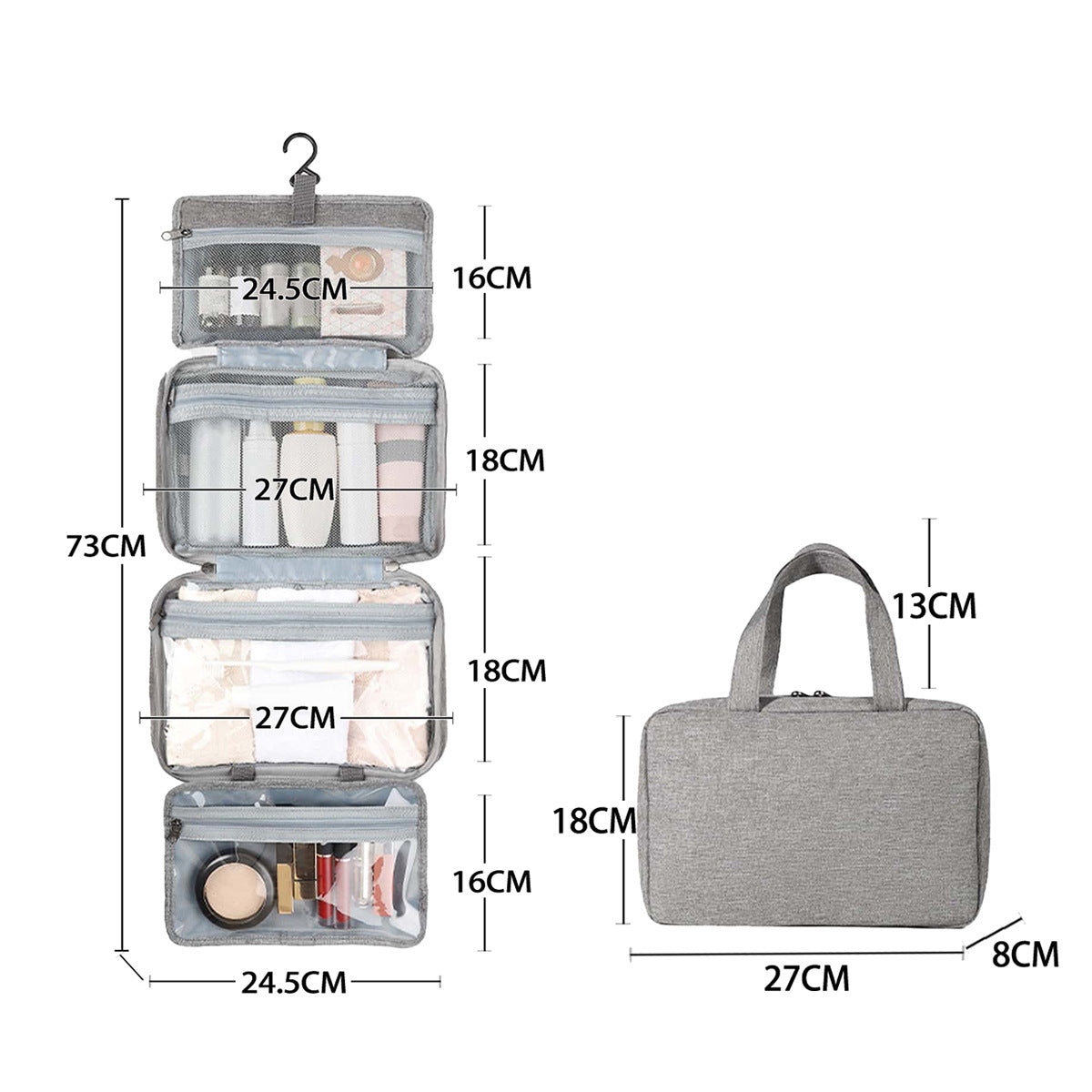 Gray Waterproof 4-Fold Hanging Toiletry Bag with Wet/Dry Separation for Australian Travel & Cosmetics V888-ELOSUNG41011