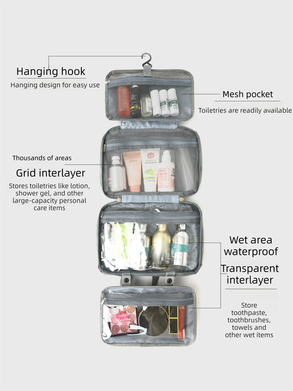 Gray Waterproof 4-Fold Hanging Toiletry Bag with Wet/Dry Separation for Australian Travel & Cosmetics V888-ELOSUNG41011