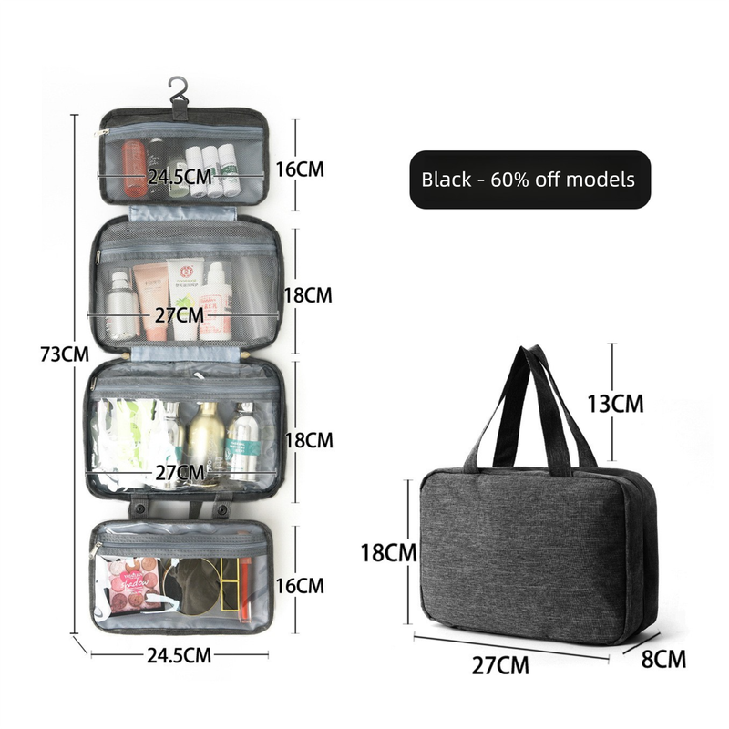 Black Waterproof 4-Fold Hanging Toiletry Bag with Wet/Dry Separation for Australian Travel & Cosmetics V888-ELOSUNG41012