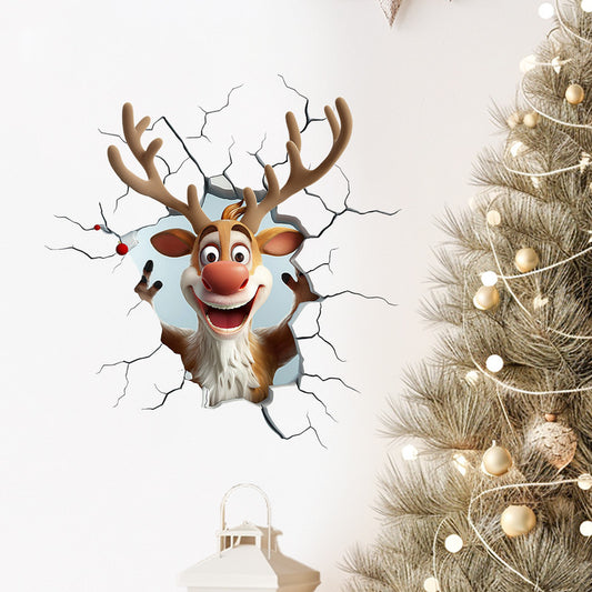 10 PCS Creative 3D Reindeer Peeking Through Wall Christmas PVC Wall Decal for Australian Homes V888-ELOSUNG41014