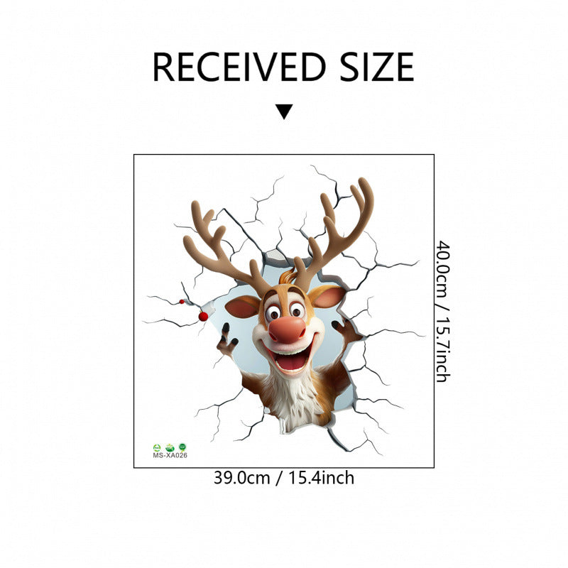 10 PCS Creative 3D Reindeer Peeking Through Wall Christmas PVC Wall Decal for Australian Homes V888-ELOSUNG41014
