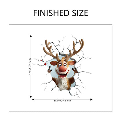 10 PCS Creative 3D Reindeer Peeking Through Wall Christmas PVC Wall Decal for Australian Homes V888-ELOSUNG41014