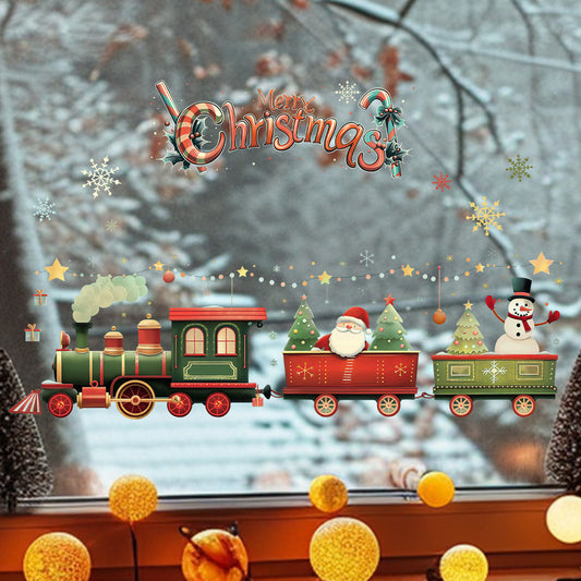 10 PCS Christmas Train with Santa & Snowman PVC Wall Sticker for Australian Shop Windows & Home Decor V888-ELOSUNG41015