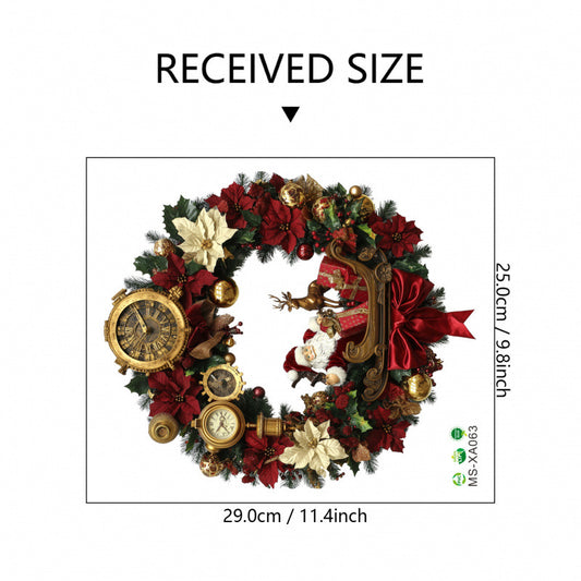 10 PCS Festive Christmas Wreath PVC Wall Sticker with Santa, Reindeer & Clocks for Australian Decor V888-ELOSUNG41016