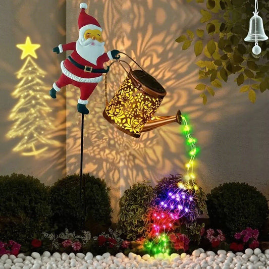Colorful lights Solar Powered Christmas Garden Stake - Metal Santa with Watering Can & Multi-Colour LED V888-ELOSUNG41022