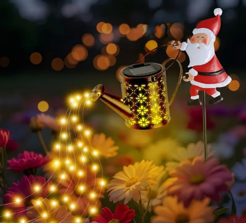 Warm white light Solar Powered Christmas Garden Stake - Metal Santa with Watering Can & LED Waterfall - 82cm V888-ELOSUNG41023