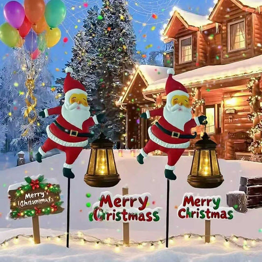 Warm white light Solar Powered Christmas Garden Stake - Metal Santa Claus with Glowing Lantern - Warm White V888-ELOSUNG41024