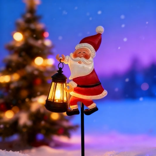 Warm white light Solar Powered Christmas Garden Stake - Metal Santa Claus with Glowing Lantern - Warm White V888-ELOSUNG41024
