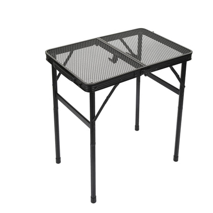 Portable Folding Camping Table 60x40cm - Adjustable Height Heat Resistant Mesh Top - Lightweight Aluminum V888-ELOSUNG41025