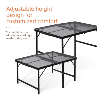 Portable Folding Camping Table 60x40cm - Adjustable Height Heat Resistant Mesh Top - Lightweight Aluminum V888-ELOSUNG41025