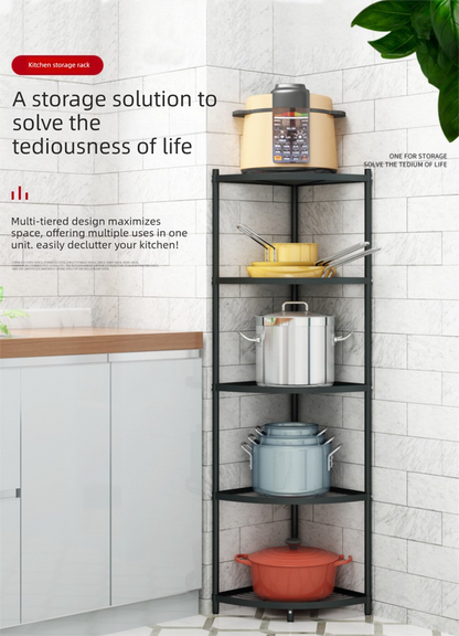 5-Tier Kitchen Corner Shelf Stand - Heavy Duty Carbon Steel Pot & Pan Organiser - Rust Resistant Freestanding V888-ELOSUNG41026