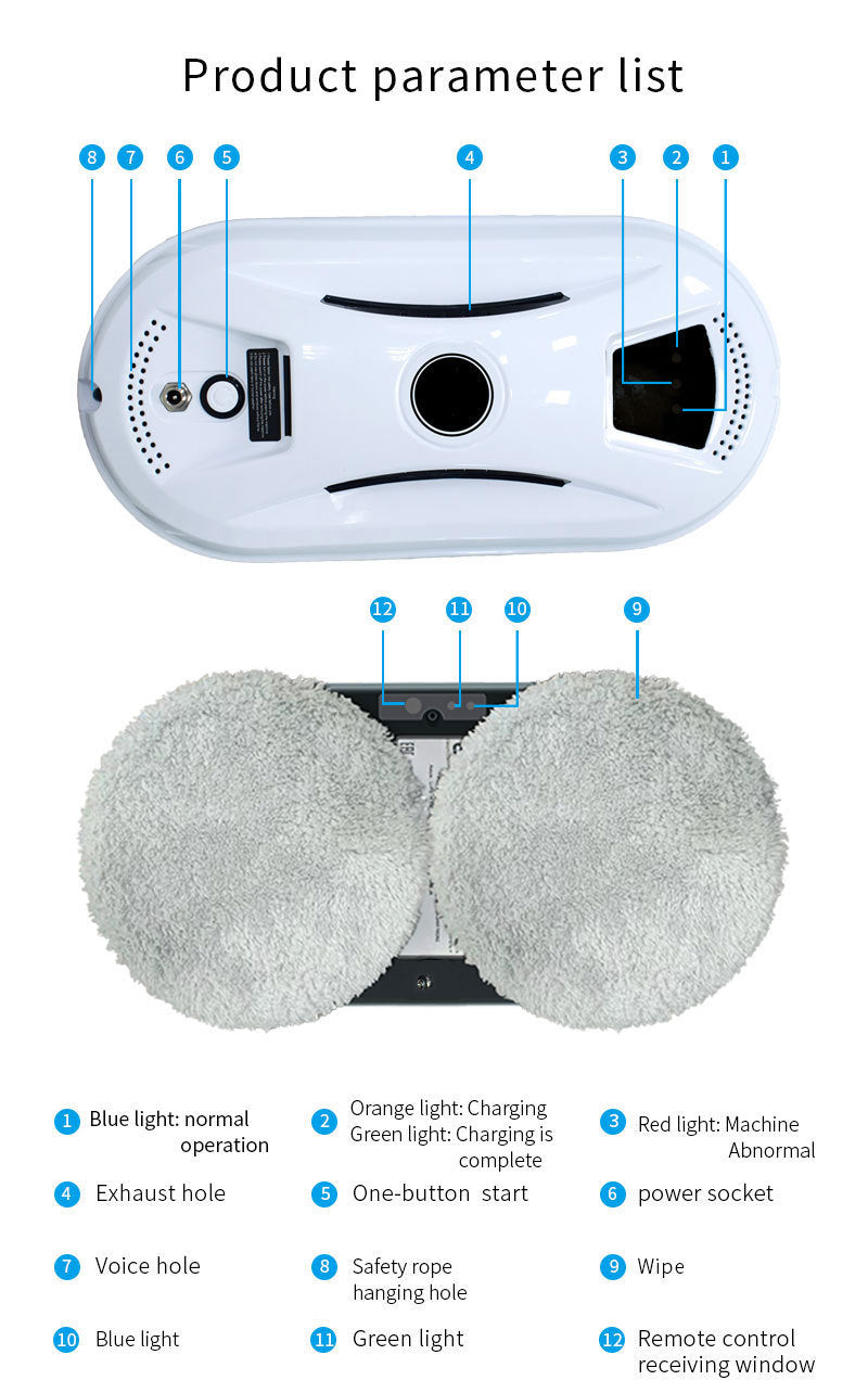 Smart Robot Window Cleaner - Automatic Glass Cleaning Washer with Remote Control - 2800Pa Suction & UPS V888-ELOSUNG41027