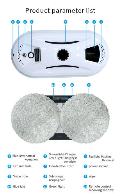 Smart Robot Window Cleaner - Automatic Glass Cleaning Washer with Remote Control - 2800Pa Suction & UPS V888-ELOSUNG41027