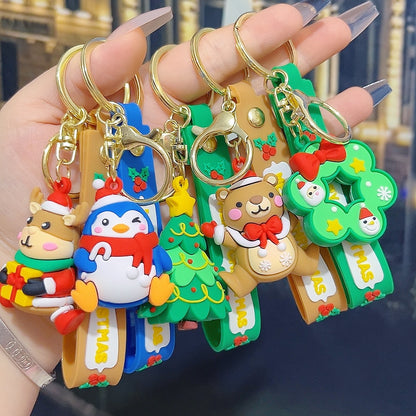 5 PCS Christmas Silicone Keychain Cute 3D Reindeer Penguin Tree Designs Bag Charm Keyring V888-ELOSUNG41029
