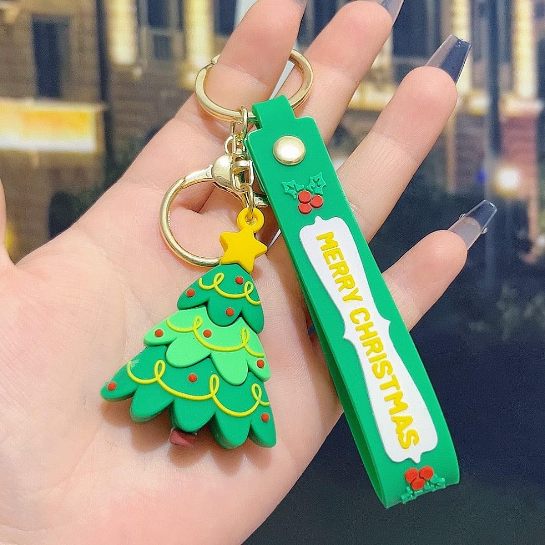 5 PCS Christmas Silicone Keychain Cute 3D Reindeer Penguin Tree Designs Bag Charm Keyring V888-ELOSUNG41029