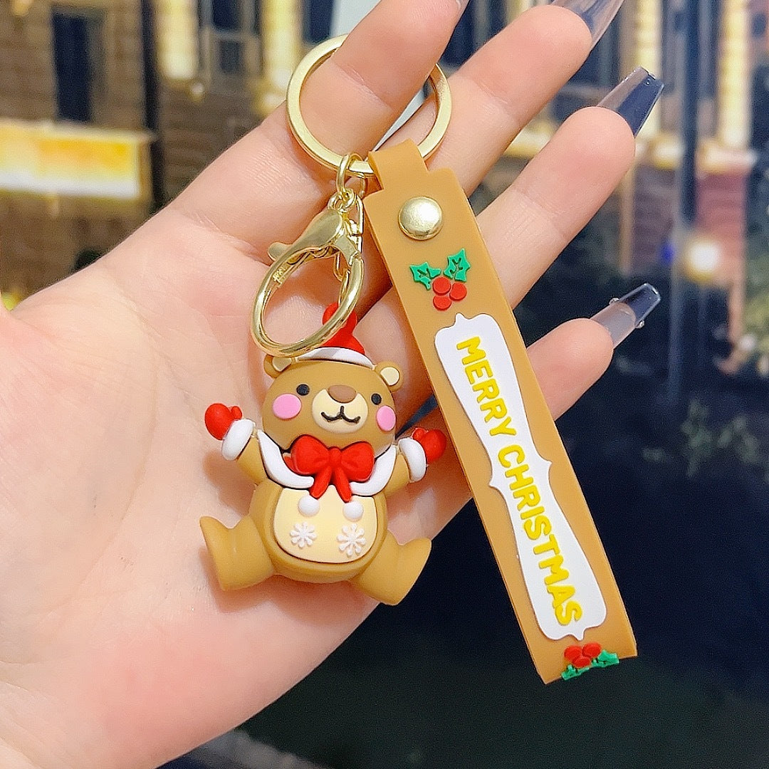5 PCS Christmas Silicone Keychain Cute 3D Reindeer Penguin Tree Designs Bag Charm Keyring V888-ELOSUNG41029