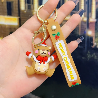 5 PCS Christmas Silicone Keychain Cute 3D Reindeer Penguin Tree Designs Bag Charm Keyring V888-ELOSUNG41029