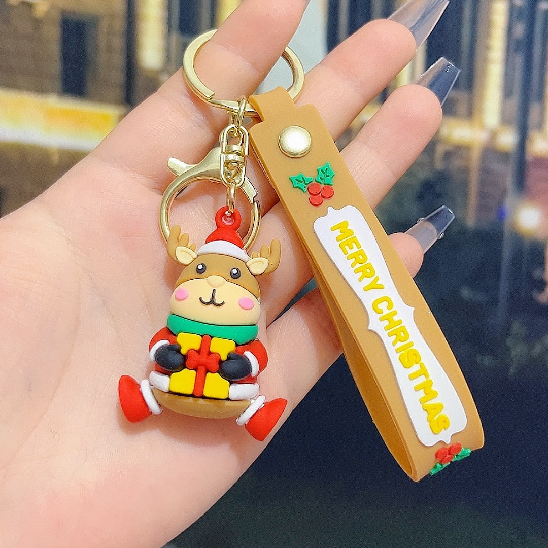 5 PCS Christmas Silicone Keychain Cute 3D Reindeer Penguin Tree Designs Bag Charm Keyring V888-ELOSUNG41029