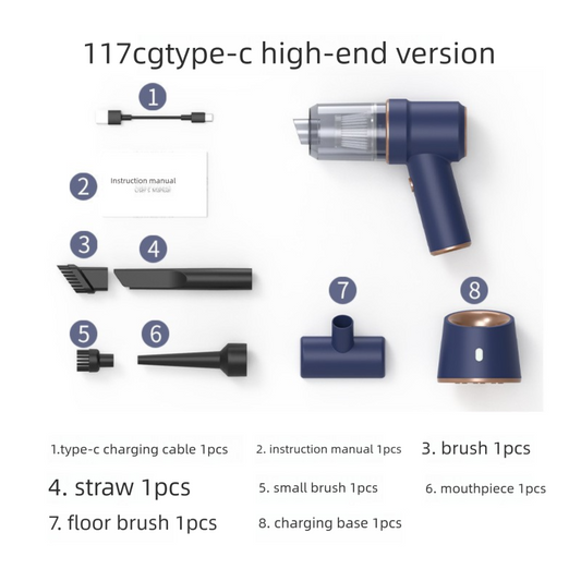 2-in-1 Cordless Handheld Car Vacuum Cleaner 120W High Power Suction and Blower Portable Mini Duster for Auto V888-ELOSUNG41042