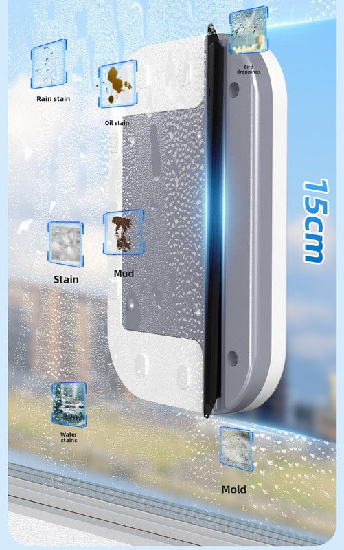 Magnetic Double Sided Window Cleaner for 20-35mm Double Glazed Glass High Rise Safety Wiper Tool White V888-ELOSUNG41046