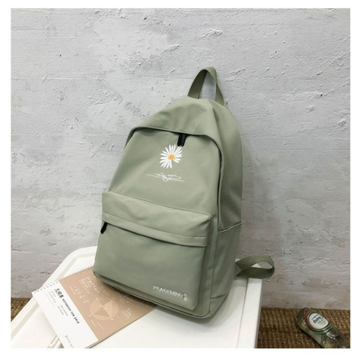 Daisy Embroidered Waterproof Backpack School Bag Green Nylon Laptop Daypack for High School Uni and Travel V888-ELOSUNG41054