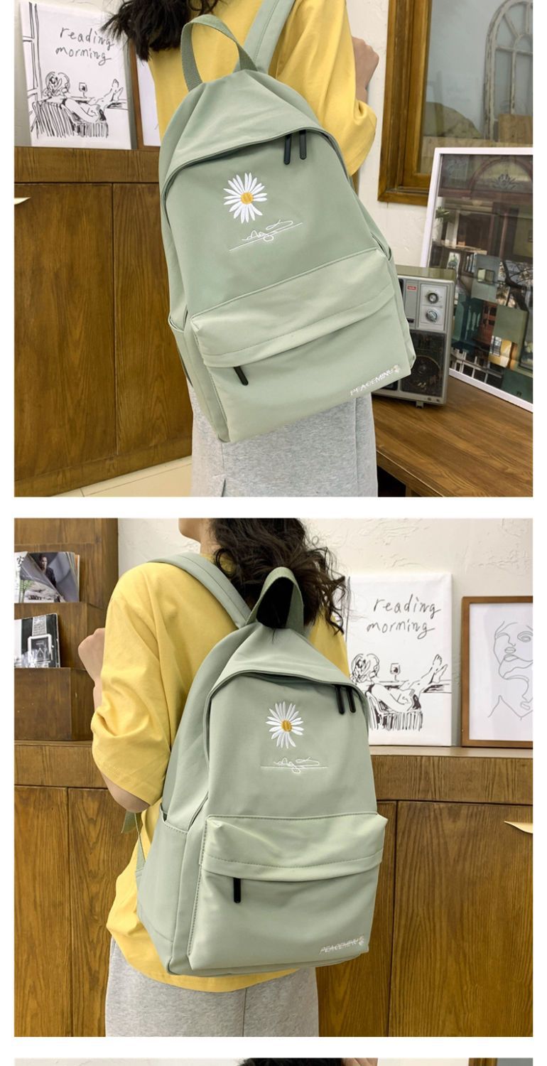 Daisy Embroidered Waterproof Backpack School Bag Green Nylon Laptop Daypack for High School Uni and Travel V888-ELOSUNG41054