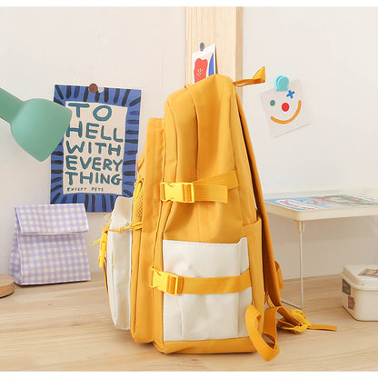 5 Piece Aesthetic School Backpack Set Yellow Oxford Fabric Fits 14 Inch Laptop V888-ELOSUNG41060