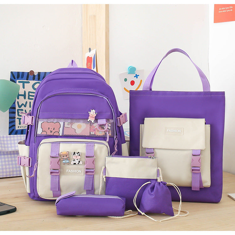 5 Piece Aesthetic School Backpack Set Purple Oxford Fabric Fits 14 Inch Laptop V888-ELOSUNG41061