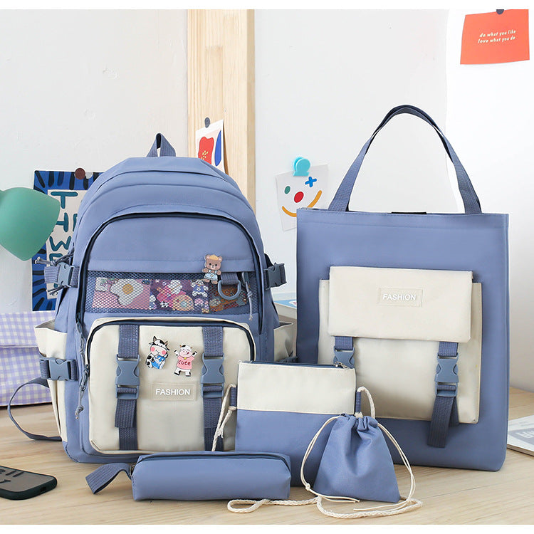 5 Piece Aesthetic School Backpack Set Blue Oxford Fabric Fits 14 Inch Laptop V888-ELOSUNG41062
