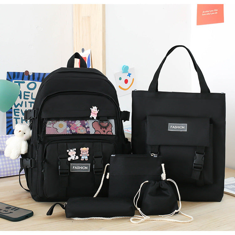 5 Piece Aesthetic School Backpack Set Black Oxford Fabric Fits 14 Inch Laptop V888-ELOSUNG41063