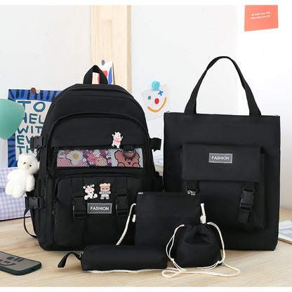 5 Piece Aesthetic School Backpack Set Black Oxford Fabric Fits 14 Inch Laptop V888-ELOSUNG41063
