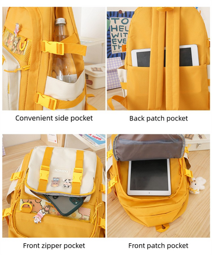 5 Piece Aesthetic School Backpack Set Black Oxford Fabric Fits 14 Inch Laptop V888-ELOSUNG41063