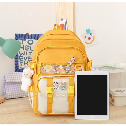 5 Piece Aesthetic School Backpack Set Pink Oxford Fabric Fits 14 Inch Laptop V888-ELOSUNG41064
