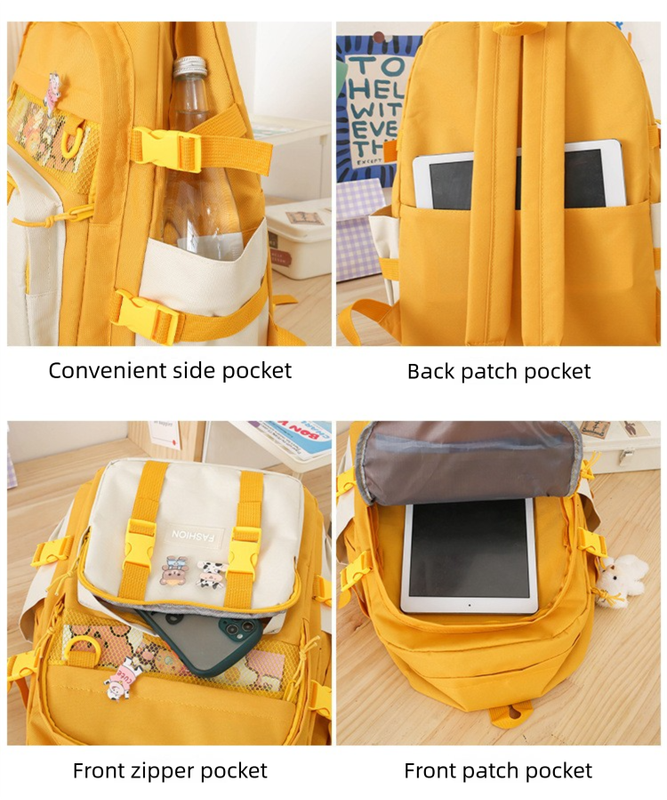 5 Piece Aesthetic School Backpack Set Pink Oxford Fabric Fits 14 Inch Laptop V888-ELOSUNG41064