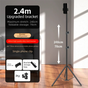 2.4m Black Tripod Stand with Phone Holder Adjustable Floor Stand for Live Streaming Vlogging Overhead Video V888-ELOSUNG41071