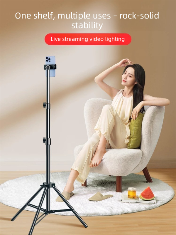2.4m Black Tripod Stand with Phone Holder Adjustable Floor Stand for Live Streaming Vlogging Overhead Video V888-ELOSUNG41071