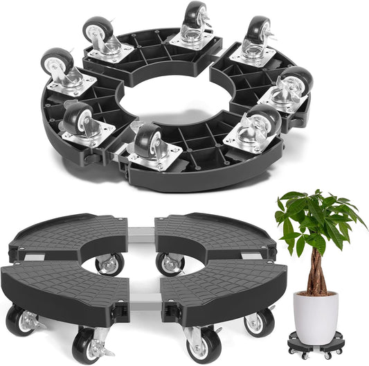 Black Round Adjustable Plant Pot Caddy Stand with Wheels Heavy Duty Rolling Gas Cylinder Tray Dolly for V888-ELOSUNG41076
