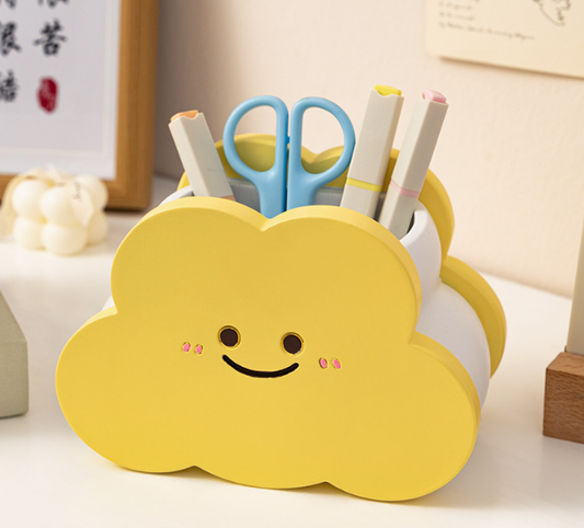 2 Pack Cute Desk Organiser Set Yellow Resin Cloud Pen Holder and Pink Plush Cat Tissue Box Cover for Home V888-ELOSUNG41079