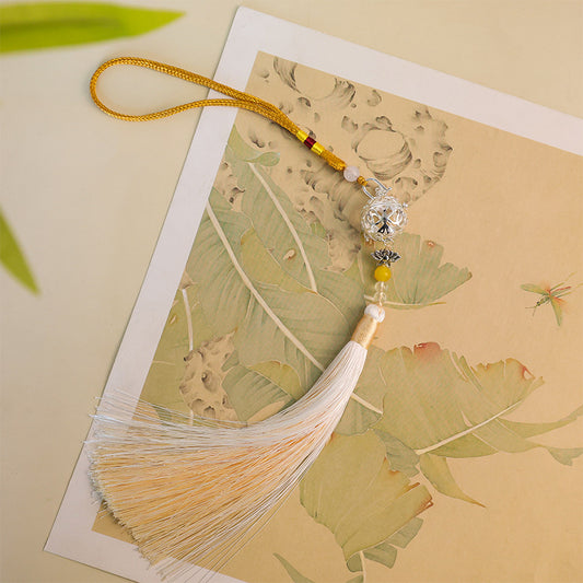Vintage Silver Hollow Bell Pendant Mirror Ornament Openable Aromatherapy Locket with Tassel Bag Charm V888-ELOSUNG41092