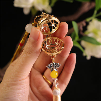 Vintage Silver Hollow Bell Pendant Mirror Ornament Openable Aromatherapy Locket with Tassel Bag Charm V888-ELOSUNG41092