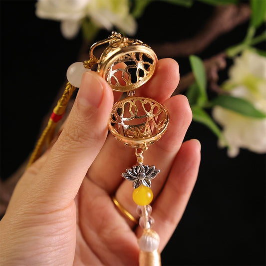 Vintage Silver Hollow Bell Pendant Mirror Ornament Openable Aromatherapy Locket with Tassel Bag Charm V888-ELOSUNG41092