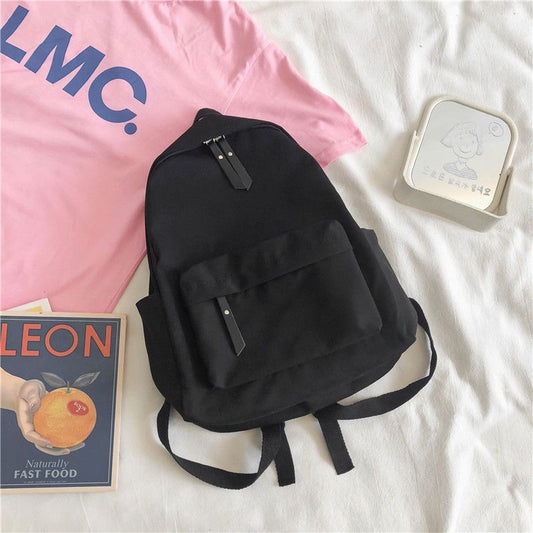 Aesthetic Black School Backpack with Cute Bear Plushie and Pin Large Capacity Nylon Laptop Daypack for High V888-ELOSUNG41093