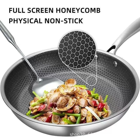 Stainless Steel Non-Stick Frying Pan 28CM Honeycomb Wok Skillet with Lid Induction Compatible Cookware Silver V888-ELOSUNG41096