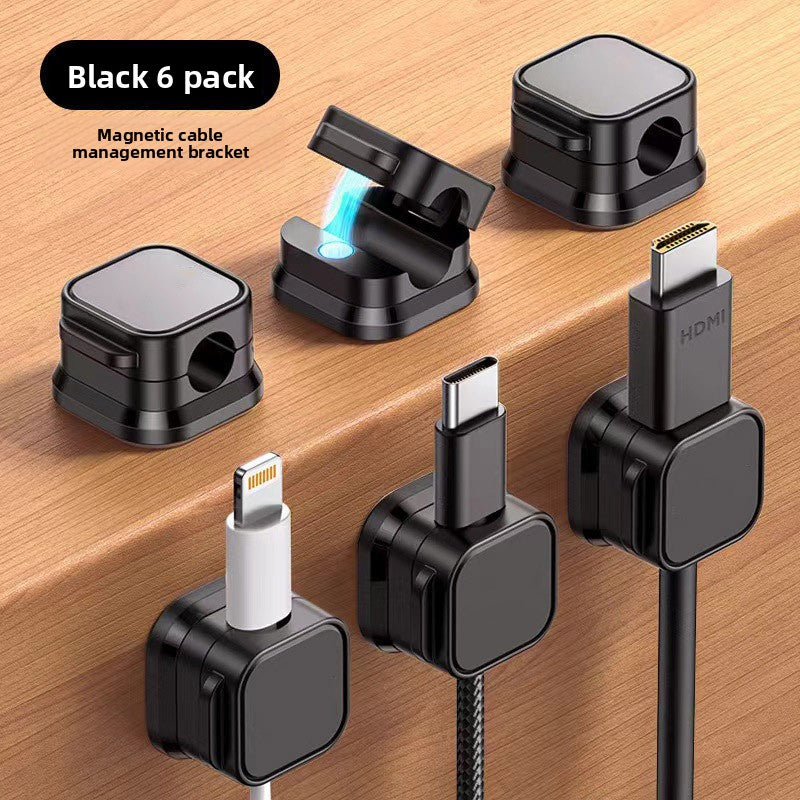 Black 6-Pack Magnetic Cable Organiser Clips Desktop Cord Management for Phone Charger USB Cable Holder V888-ELOSUNG41136