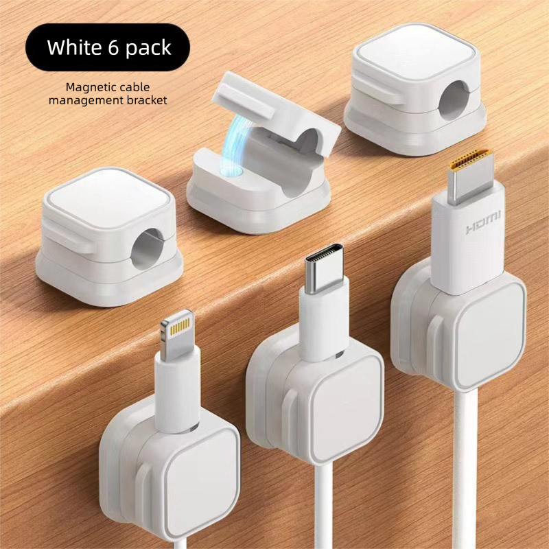White 6-Pack Magnetic Cable Organiser Clips Desktop Cord Management for Phone Charger USB Cable Holder V888-ELOSUNG41137