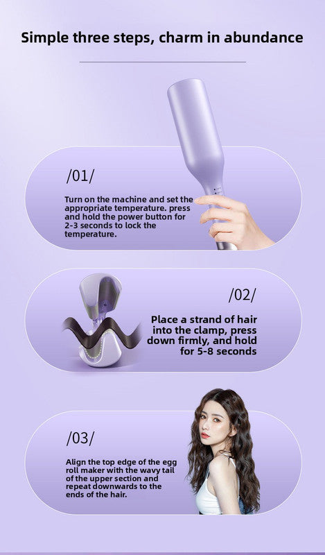 32mm French Style Deep V Hair Waver Mermaid Curls Iron Fast Heating Ceramic Styling Tool for Big Waves Purple V888-ELOSUNG41196