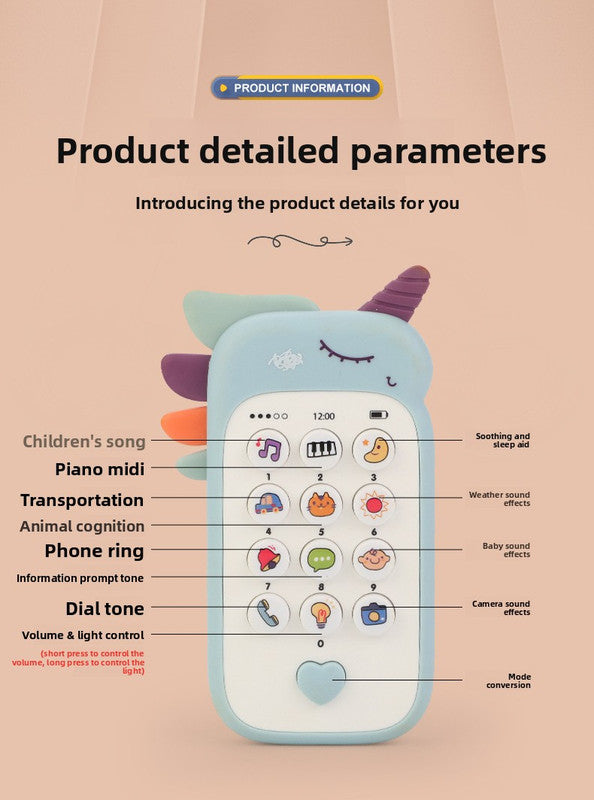 Unicorn Baby Toy Phone Music & Light Learning Mobile Teether for Toddlers Interactive English Educational V888-ELOSUNG41218