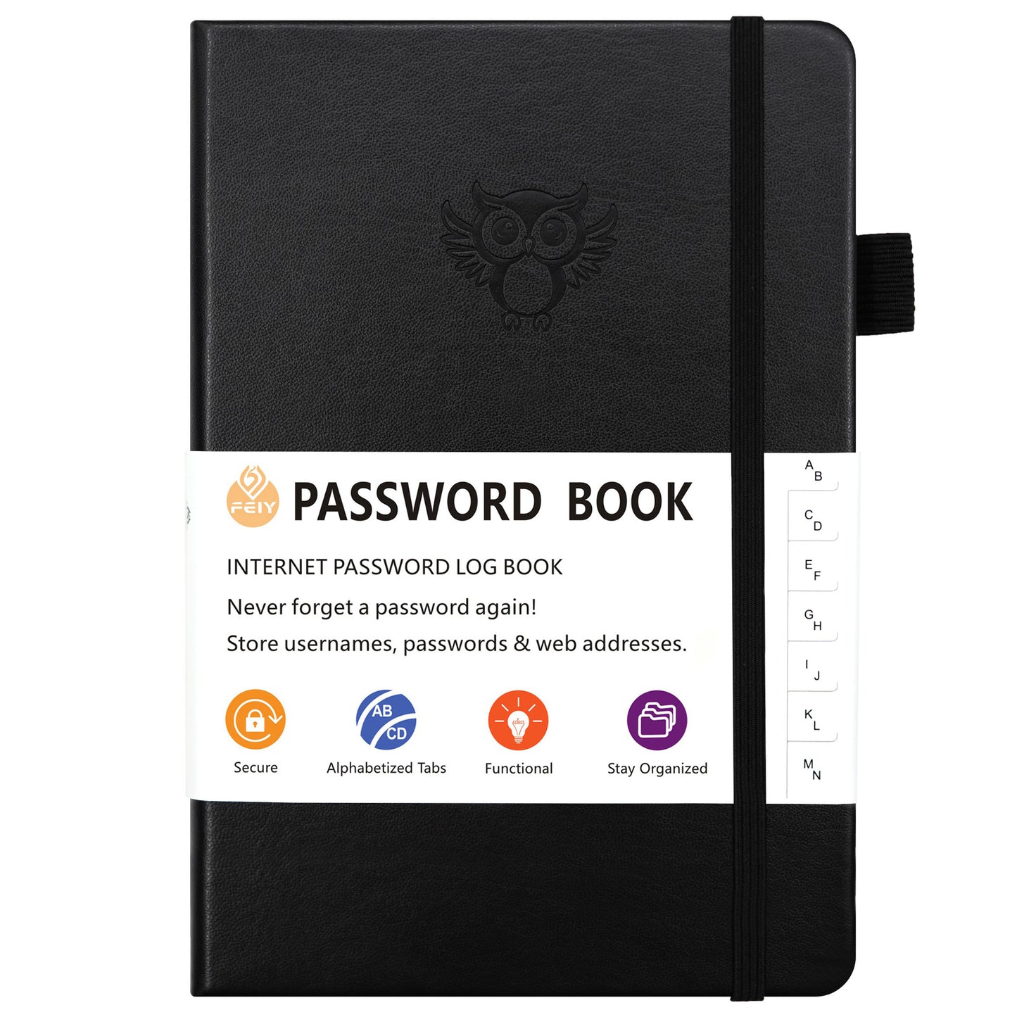Black Password Log Book with Alphabetical Tabs Internet Address Organizer Small PU Leather Notebook with Owl V888-ELOSUNG41245