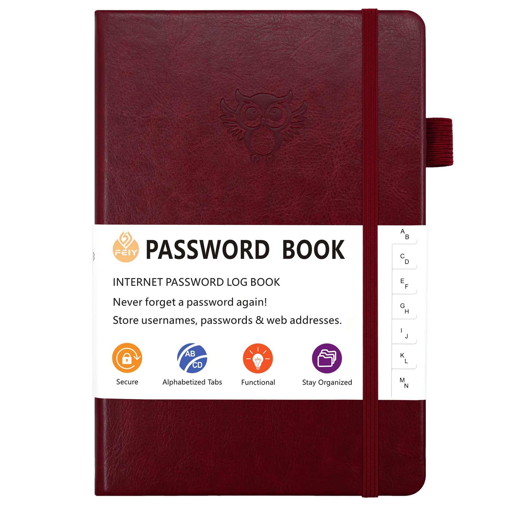 Burgundy Password Log Book with Alphabetical Tabs Internet Address Organizer Small PU Leather Notebook with V888-ELOSUNG41246