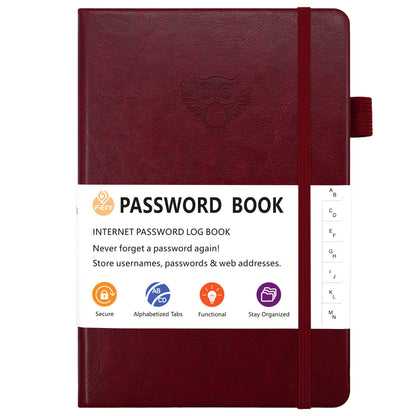 Burgundy Password Log Book with Alphabetical Tabs Internet Address Organizer Small PU Leather Notebook with V888-ELOSUNG41246